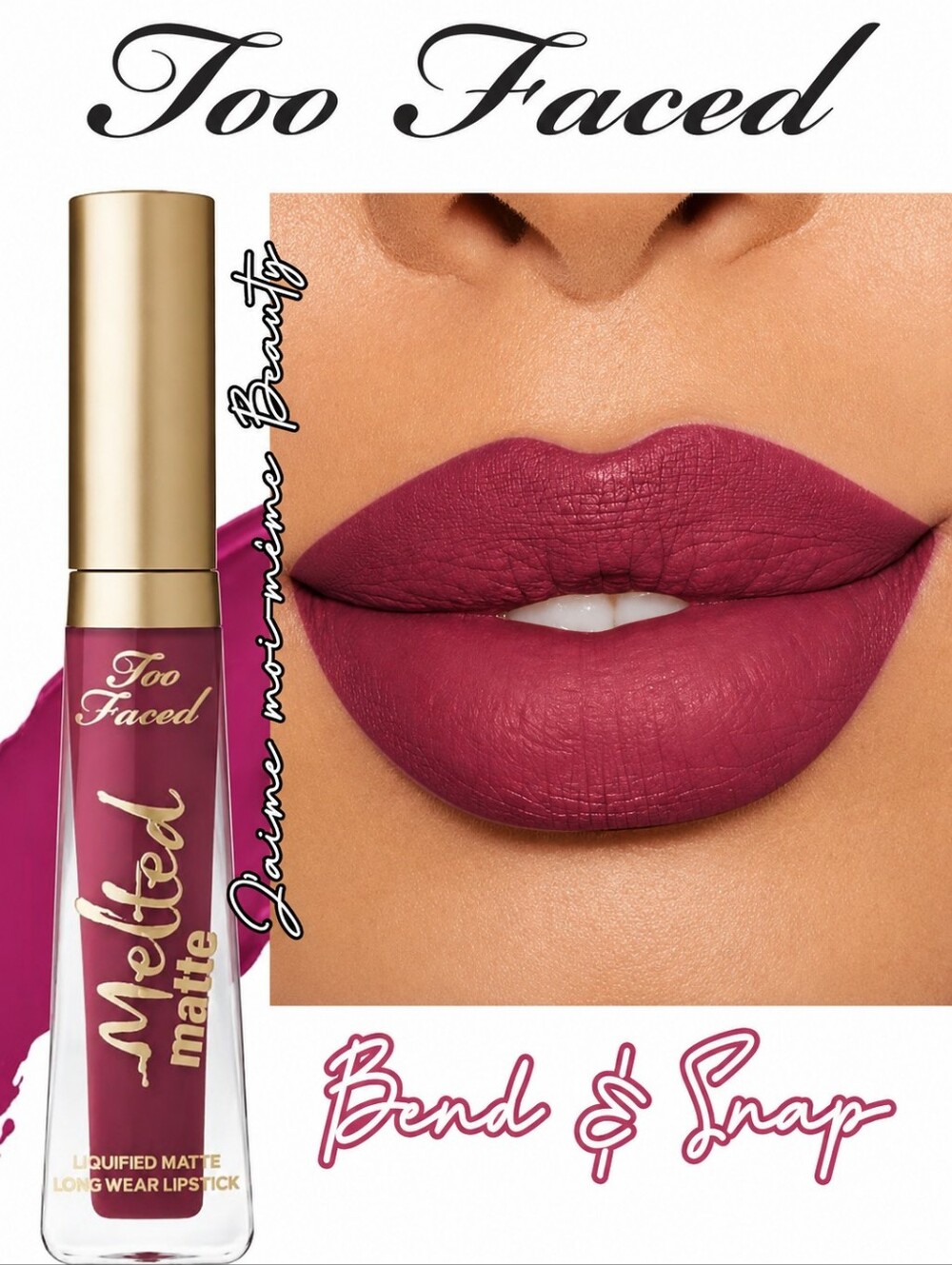 Too Faced Matte Plumpinh Liquid Lipstick in Bend and Snap- Cool Berry Tone